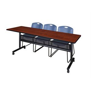 84&quot x 24&quot Flip Top Mobile Training Table w/ Divider- Cherry & 3 Stack Chairs