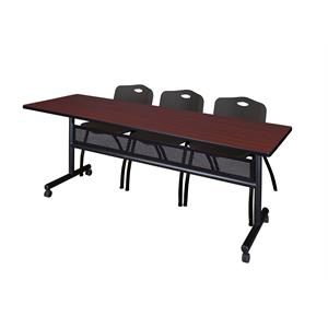 84&quot x 24&quot Flip Top Mobile Training Table w/ Divider- Mahogany & 3 Stack Chairs