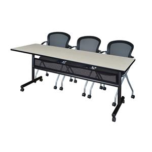 84&quot x 24&quot Flip Top Mobile Training Table w/ Divider- Maple & 3  Nesting Chairs