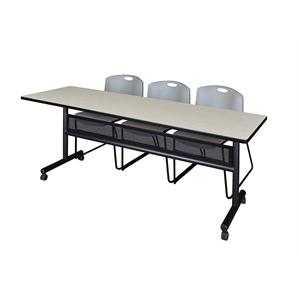 84&quot x 24&quot Flip Top Mobile Training Table w/ Divider- Maple & 3 Stack Chairs