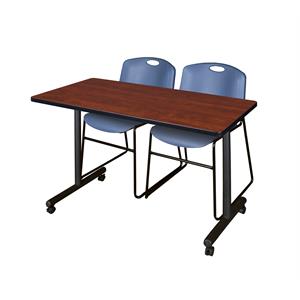 48&quot x 24&quot Kobe Mobile Training Table- Cherry & 2 Zeng Stack Chairs- Blue