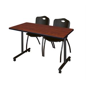 48&quot x 24&quot Kobe Mobile Training Table- Cherry & 2 'M' Stack Chairs- Black