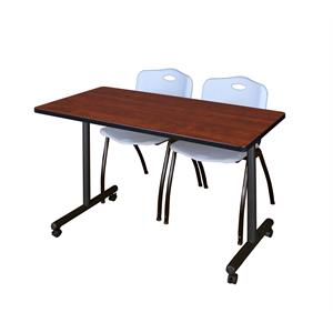 48&quot x 24&quot Kobe Mobile Training Table- Cherry & 2 'M' Stack Chairs- Grey