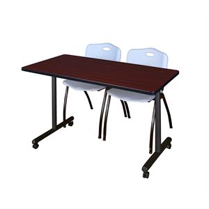 48&quot x 24&quot Kobe Mobile Training Table- Mahogany & 2 'M' Stack Chairs- Grey