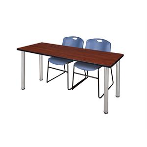 Regency 60&quot x 24&quot Training Table- Cherry/ Chrome & 2 Stack Chairs- Blue