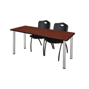 Regency 60&quot x 24&quot Training Table- Cherry/ Chrome & 2 Stack Chairs- Black