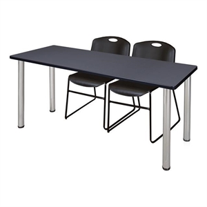 Regency 60&quot x 24&quot Training Table- Grey/ Chrome & 2 Stack Chairs- Black