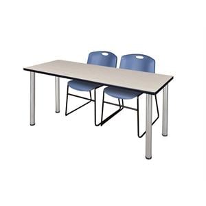 Regency 60&quot x 24&quot Training Table- Maple/ Chrome & 2 Stack Chairs- Blue