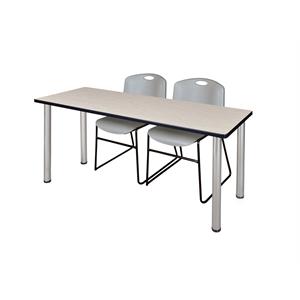 Regency 60&quot x 24&quot Training Table- Maple/ Chrome & 2 Stack Chairs- Grey