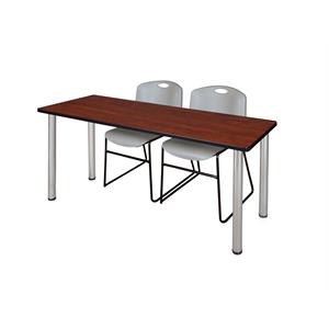 Regency 72&quot x 24&quot Kee Table- Cherry/ Chrome & 2 Stack Chairs- Grey
