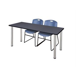 Regency 72&quot x 24&quot Kee Table- Grey/ Chrome & 2 Stack Chairs- Blue