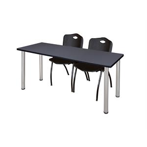 Regency 72&quot x 24&quot Kee Table- Grey/ Chrome & 2 Stack Chairs- Black