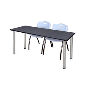 Regency 72&quot x 24&quot Kee Table- Grey/ Chrome & 2 Stack Chairs- Grey
