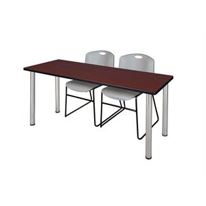 Regency 72&quot x 24&quot Kee Table- Mahogany/ Chrome & 2 Stack Chairs- Grey