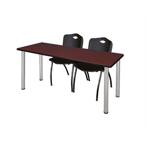 Regency 72&quot x 24&quot Kee Table- Mahogany/ Chrome & 2 Stack Chairs- Black