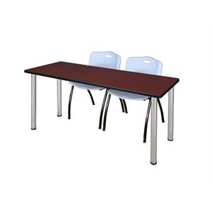 Regency 72&quot x 24&quot Kee Table- Mahogany/ Chrome & 2 Stack Chairs- Grey