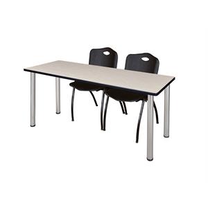 Regency 72&quot x 24&quot Kee Table- Maple/ Chrome & 2 Stack Chairs- Black