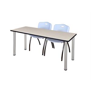 Regency 72&quot x 24&quot Kee Table- Maple/ Chrome & 2 Stack Chairs- Grey