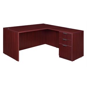 Legacy 66&quot Single Full Pedestal L-Desk with 47&quot Return- Mahogany