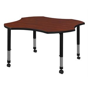 48&quot Clover Shaped Height Adjustable Classroom Table- Cherry