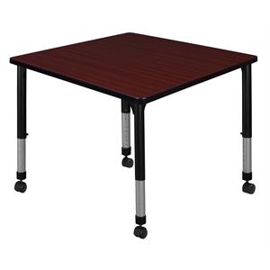 Kee 42&quot Square Height Adjustable Mobile Classroom Table - Mahogany