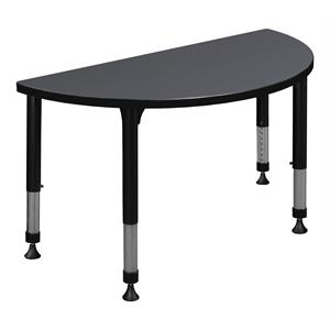 42&quot x 21&quot Half Round Height Adjustable Classroom Table- Grey