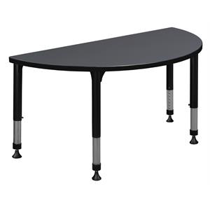 48&quot x 24&quot Half Round Height Adjustable Classroom Table- Grey
