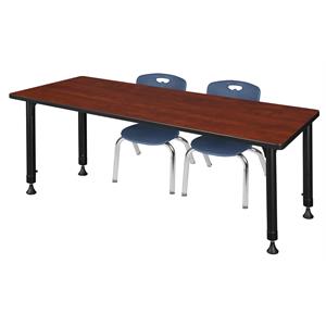 Kee 60&quot x 24&quot Adjustable Student Table - Cherry & 2 Andy 12-in  Chairs- Navy