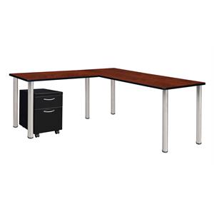 Kee 60 in. Single Pedestal L-Desk with 42 in. Return- Cherry/Chrome