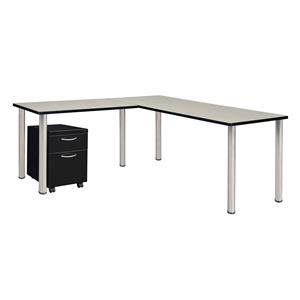 Kee 60 in. Single Pedestal L-Desk with 42 in. Return- Maple/Chrome