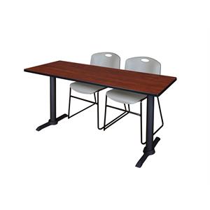 Cain 66&quot x 24&quot Training Table- Cherry & 2 Zeng Stack Chairs- Grey