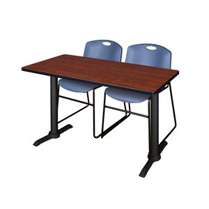 Cain 48&quot x 24&quot Training Table- Cherry & 2 Zeng Stack Chairs- Blue