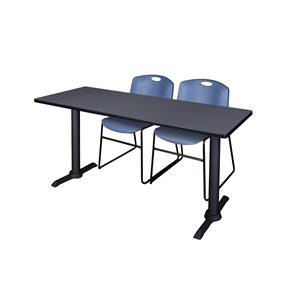 Regency Cain 66&quot x 24&quot Training Table- Grey & 2 Zeng Stack Chairs- Blue