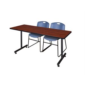 72&quot x 30&quot Kobe Training Table- Cherry and 2 Zeng Stack Chairs- Blue