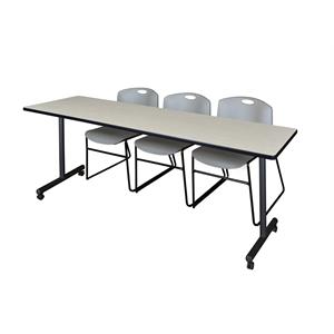 Regency 84&quot x 24&quot Kobe Mobile Training Table- Maple & 3 Zeng Stack Chairs- Grey