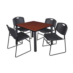 Kee 36&quot Square Breakroom Table- Cherry/ Black & 4 Zeng Stack Chairs- Black
