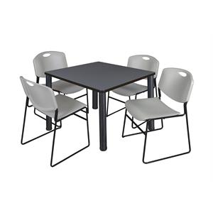 Kee 36&quot Square Breakroom Table- Grey/ Black & 4 Zeng Stack Chairs- Grey