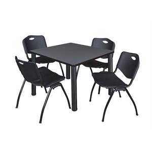 Kee 36&quot Square Breakroom Table- Grey/ Black & 4 'M' Stack Chairs- Black
