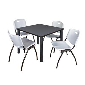 Kee 36&quot Square Breakroom Table- Grey/ Black & 4 'M' Stack Chairs- Grey