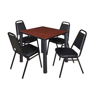 Kee 30&quot Square Breakroom Table- Cherry/ Black & 4 Restaurant Stack Chairs- Black