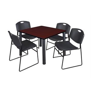 Kee 36&quot Square Breakroom Table- Mahogany/ Black & 4 Zeng Stack Chairs- Black