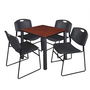Kee 30&quot Square Breakroom Table- Cherry/ Black & 4 Zeng Stack Chairs- Black