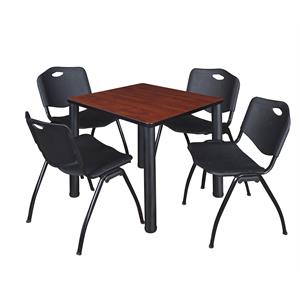 Kee 30&quot Square Breakroom Table- Cherry/ Black & 4 'M' Stack Chairs- Black
