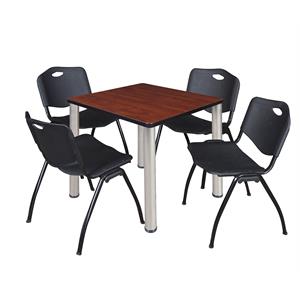 Kee 30&quot Square Breakroom Table- Cherry/ Chrome & 4 'M' Stack Chairs- Black