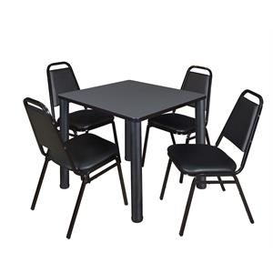 Kee 30&quot Square Breakroom Table- Grey/ Black & 4 Restaurant Stack Chairs- Black