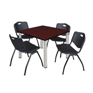 Kee 36&quot Square Breakroom Table- Mahogany/ Chrome & 4 'M' Stack Chairs- Black