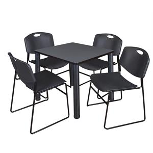 Kee 30&quot Square Breakroom Table- Grey/ Black & 4 Zeng Stack Chairs- Black