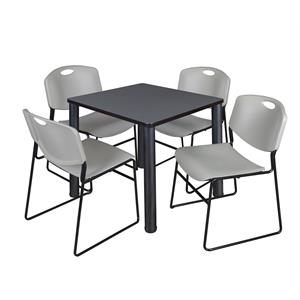 Kee 30&quot Square Breakroom Table- Grey/ Black & 4 Zeng Stack Chairs- Grey