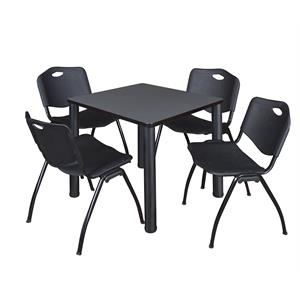 Kee 30&quot Square Breakroom Table- Grey/ Black & 4 'M' Stack Chairs- Black
