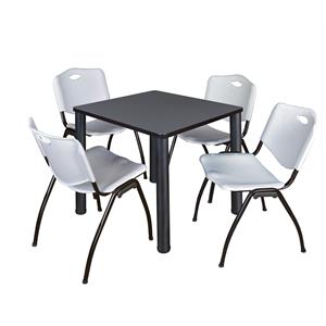 Kee 30&quot Square Breakroom Table- Grey/ Black & 4 'M' Stack Chairs- Grey